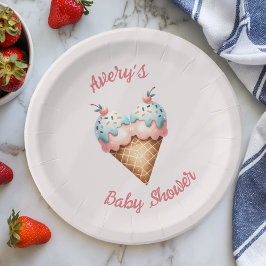 Prato De Papel Aqui está o Chá de fraldas do Sorvete Scoop