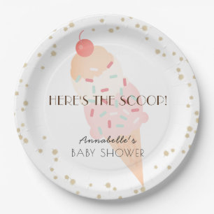 Prato De Papel Aqui está o Chá de fraldas do Sorvete Scoop Rosa