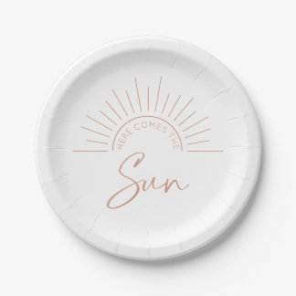 Prato De Papel Aqui vem o Chá de fraldas moderno Sun Boho