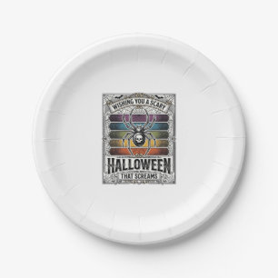 Prato De Papel Aranha de Halloween Assustadora Gravura Retro Aran