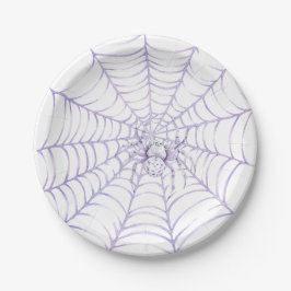 Prato De Papel Aranha de Halloween Lavanda na Teia