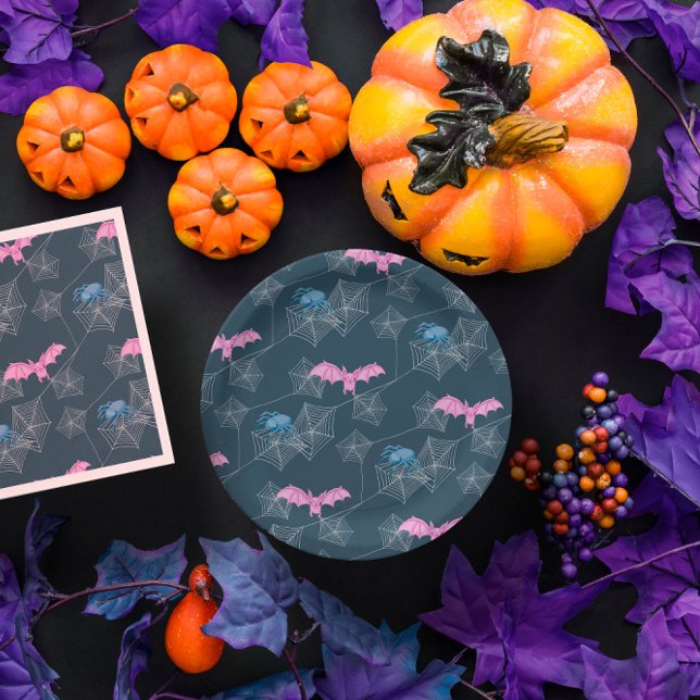 Prato De Papel Aranha engraçada e morcegos Festa de Halloween (Funny spider and bats Halloween party Paper Plates
)