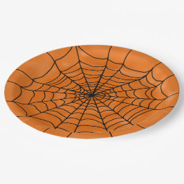 Prato De Papel Aranha Web no Orange Halloween