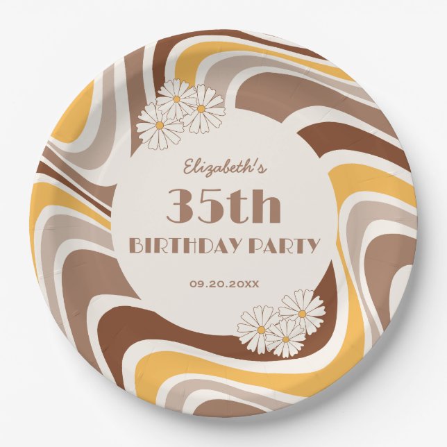 Prato De Papel Arca da Flor Artística da Onda Retroativa Marrom A (Frente)