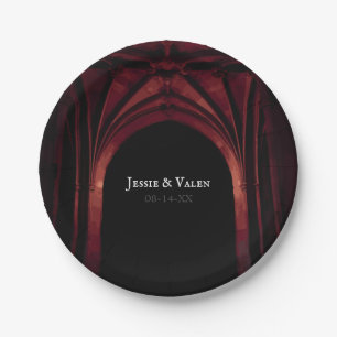 Prato De Papel Arca Gótica Casamento Elegante Vermelho Negro Negr