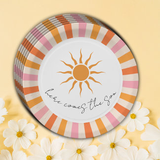 Prato De Papel Arch Retro Vem O Chá de fraldas Filho