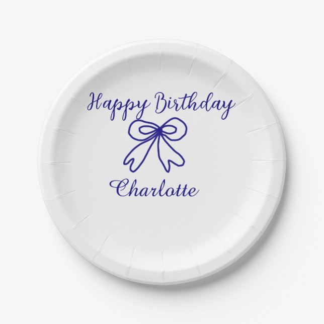 Prato De Papel Arco Azul CUTIE ADICIONAR NOME BABY feliz aniversá (Frente)