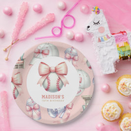 Prato De Papel Arco de beisebol rosa personalizado para aniversár
