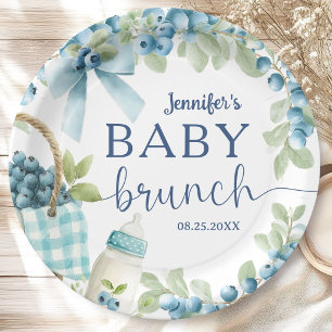 Prato De Papel Arco de Brunch de Chá de Bebê Mirtilo Menino