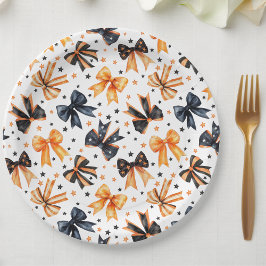 Prato De Papel Arco de Coquetes Laranja Negro Halloween