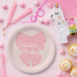 Prato De Papel Arco de Fita Rosa Coquette