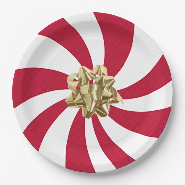 Prato De Papel Arco de Natal sobre o Peppermint Candy (Frente)