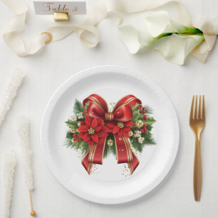 Prato De Papel Arco de Natal Vermelho e Dourado Festivo