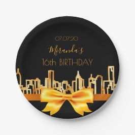 Prato De Papel arco do horizonte festa de aniversário preto-e-our