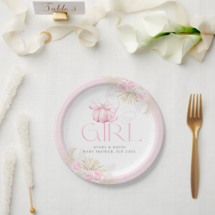 Prato De Papel Arco Floral, Chá de fraldas Rosa Pumpkin