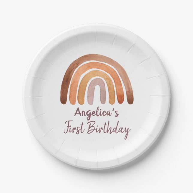Prato De Papel Arco-Íris Arco-Íris Primeiro     AniversárioP (Frente)