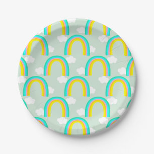 Prato De Papel Arco-íris com Nuvem Azul