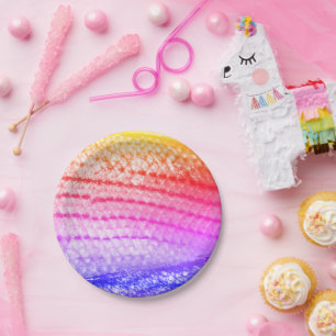 Prato De Papel Arco-Íris, cor-de-rosa, peixes roxos, escala 4Jani