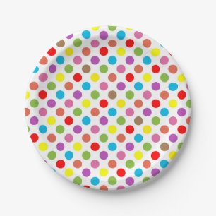 Prato De Papel Arco-íris cores padrão bolinhas