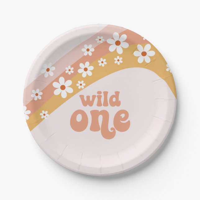 Prato de Papel Arco-íris Retro Daisy Boho Wild One (Frente)