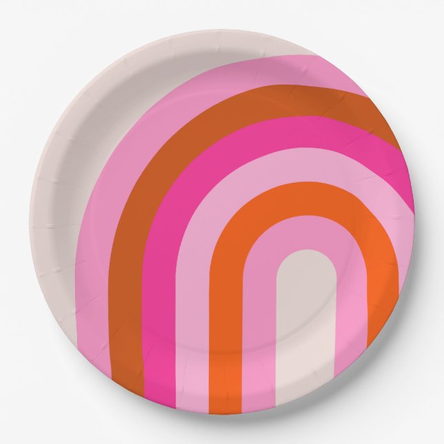 Prato De Papel Arco-Íris Rosa e Laranja Boho (Frente)