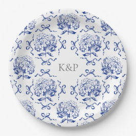 Prato De Papel Arco Preppy Blue Toile Hydrangea com nome