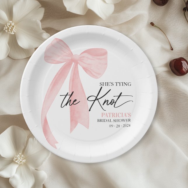 Prato De Papel Arco Rosa Choque Ela Está Noivando Chá de Noiva (Criador carregado)