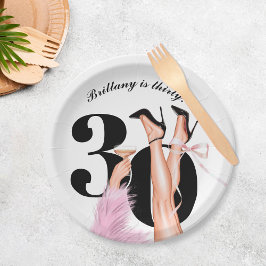 Prato De Papel Arco rosa e coquetéis aniversário de 30 anos moder