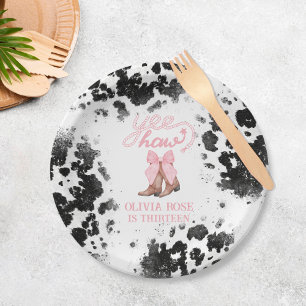 Prato De Papel Arco Rosa e Cowgirl Boots Coquette Western Birday