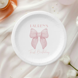 Prato De Papel Arco Rosa Elegante Primeiro Aniversário
