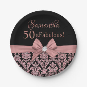 Prato De Papel arco Rosa negro de balas preto de ouro 50º anivers