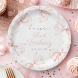 Prato De Papel Arco Rosa Primeiro Aniversário