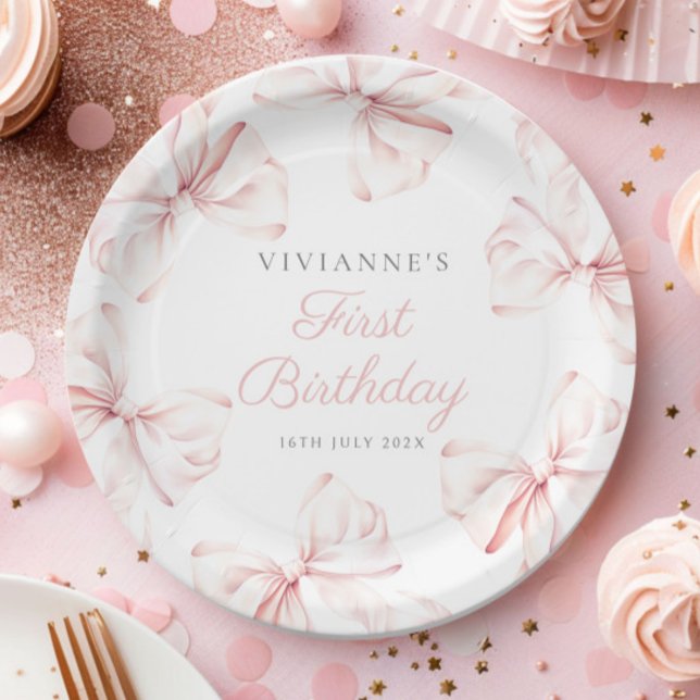Prato De Papel Arco Rosa Primeiro Aniversário (Criador carregado)