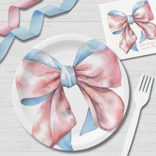 Prato De Papel Arco Simples Rosa Azul Revelação do Sexo