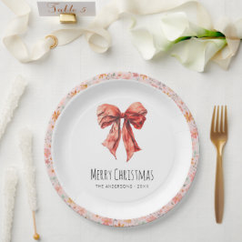 Prato De Papel Arco Vermelho Coquette Elegante Natal Floral