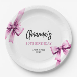 Prato De Papel Arcos Cor de Água Rosa Coquette Sweet 16 Aniversár