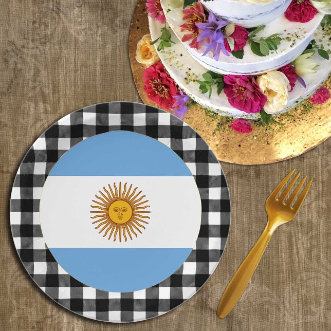 Prato De Papel Argentina Plate, xadrez de búfalos e Bandeira da A (Criador carregado)