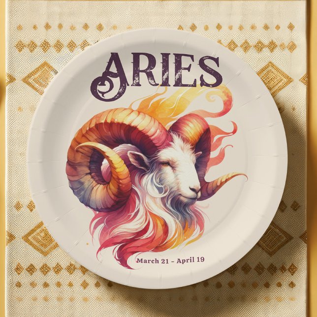 Prato De Papel Aries Zodiac Themed Festa de aniversário (Aries Ram Zodiac Sign Theme Party Suite | Elevate Your Event with Matching Paper Plates & Decor)