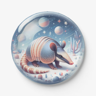 Prato De Papel Armadillo com fundo cósmico