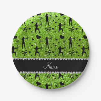 Prato De Papel Arquivo neon green glitter de nome personalizado