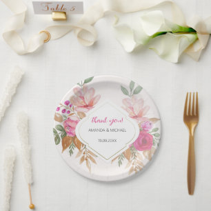 Prato De Papel Arranjo Floral de Boho de Cor de Água Moderna
