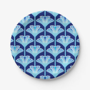 Prato De Papel Art Deco Lily, Cobalt Azul, Aqua e Branco