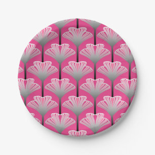 Prato De Papel Art Deco Lily, Fuchsia Pink e Cinzas Prateadas