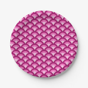 Prato De Papel Art Deco - padrão de onda - magenta e rosa