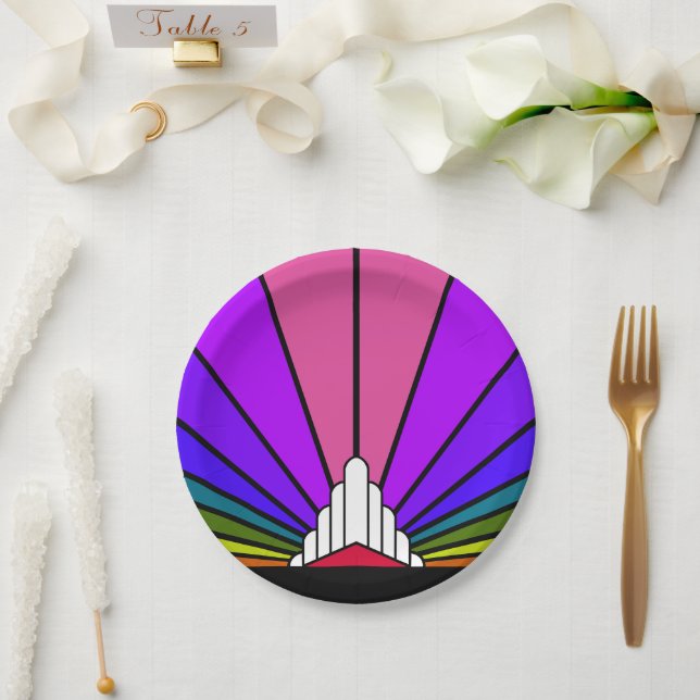 Prato De Papel Art deco sun em papel arco-íris (Casamento)