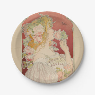 Prato De Papel Art Nouveau Belle Époque Senhorita Rosas Livemont