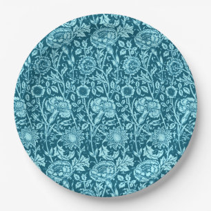 Prato De Papel Art Nouveau Carnação Damask, Indigo e Sky Blue