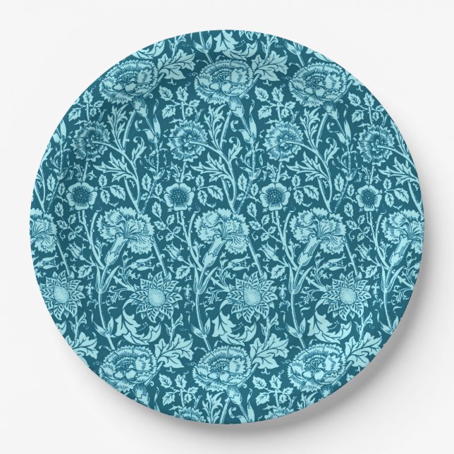 Prato De Papel Art Nouveau Carnação Damask, Indigo e Sky Blue (Frente)