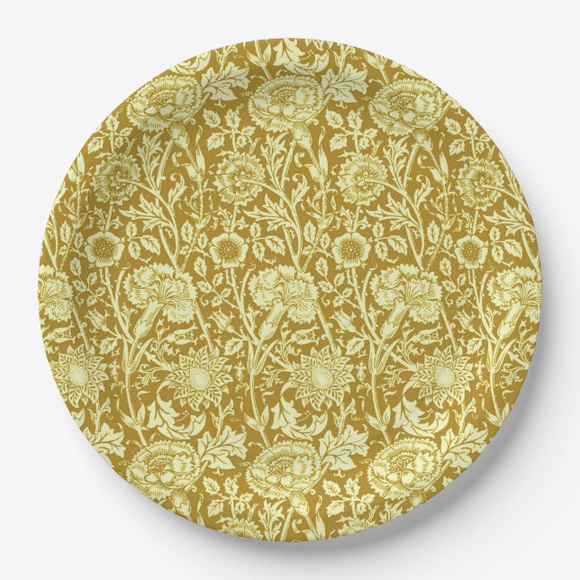 Prato De Papel Art Nouveau Carnação Damask, Mostarda e Amarelo (Frente)