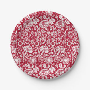 Prato De Papel Art Nouveau Carnação Damask, Red and White